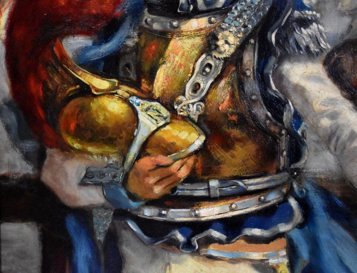 J. Marmande , Grand Tableau représentant un  Carabinier du premier Empire En Uniforme , Peinture Militaire. Soldat .-photo-1