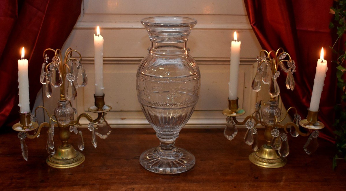 Grand Vase balustre  En Cristal De Baccarat, Taillé et ciselé  Main.-photo-4