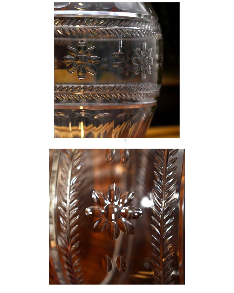 Grand Vase balustre  En Cristal De Baccarat, Taillé et ciselé  Main.-photo-6