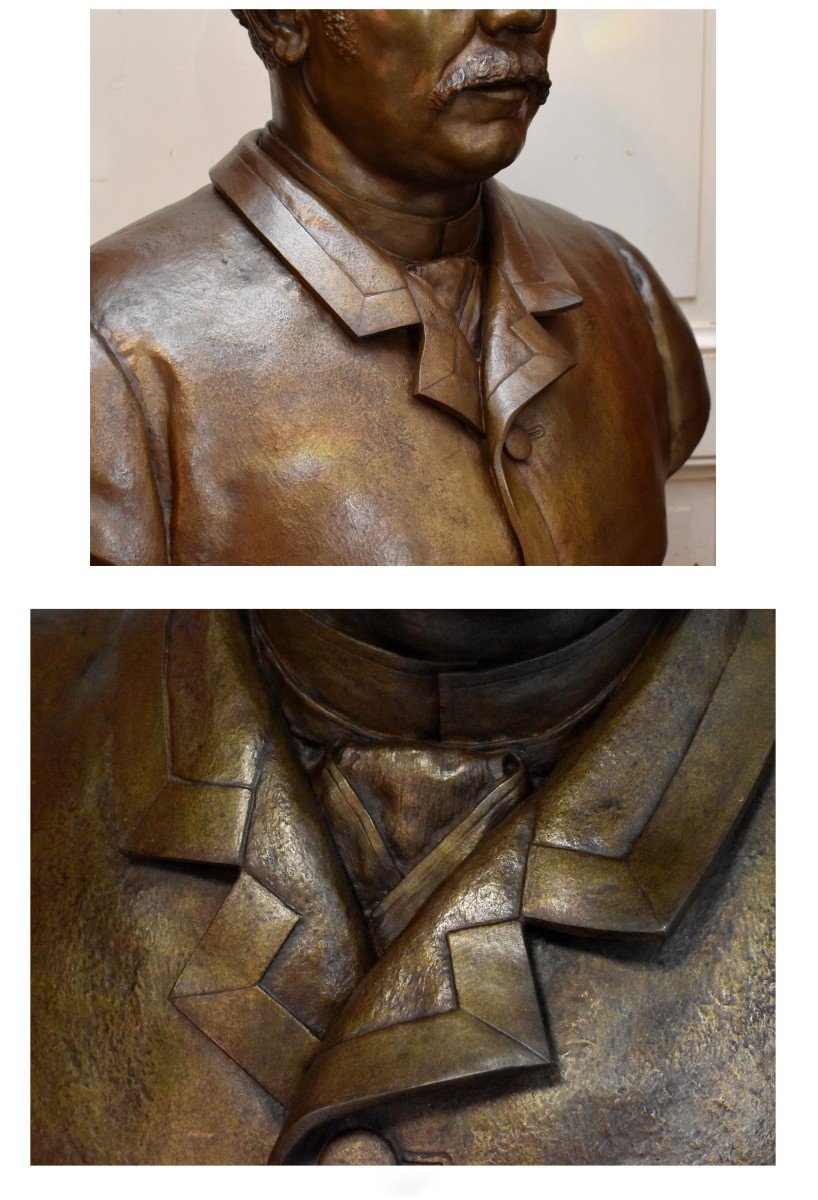 Très importante Statue Grand buste en bronze de  Pierre Gourdel (1824-1892) ,  Fondeur E. Tassel .  sculpteur Rennes bretagne , Daté De 1889. sculpture patine brune.-photo-6