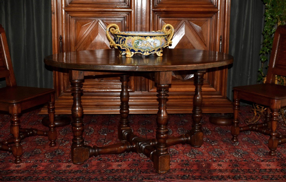 Table De Milieu  Ovale De Style Louis XIII , Guéridon , Table  De Salon,  Salle à Manger .-photo-2