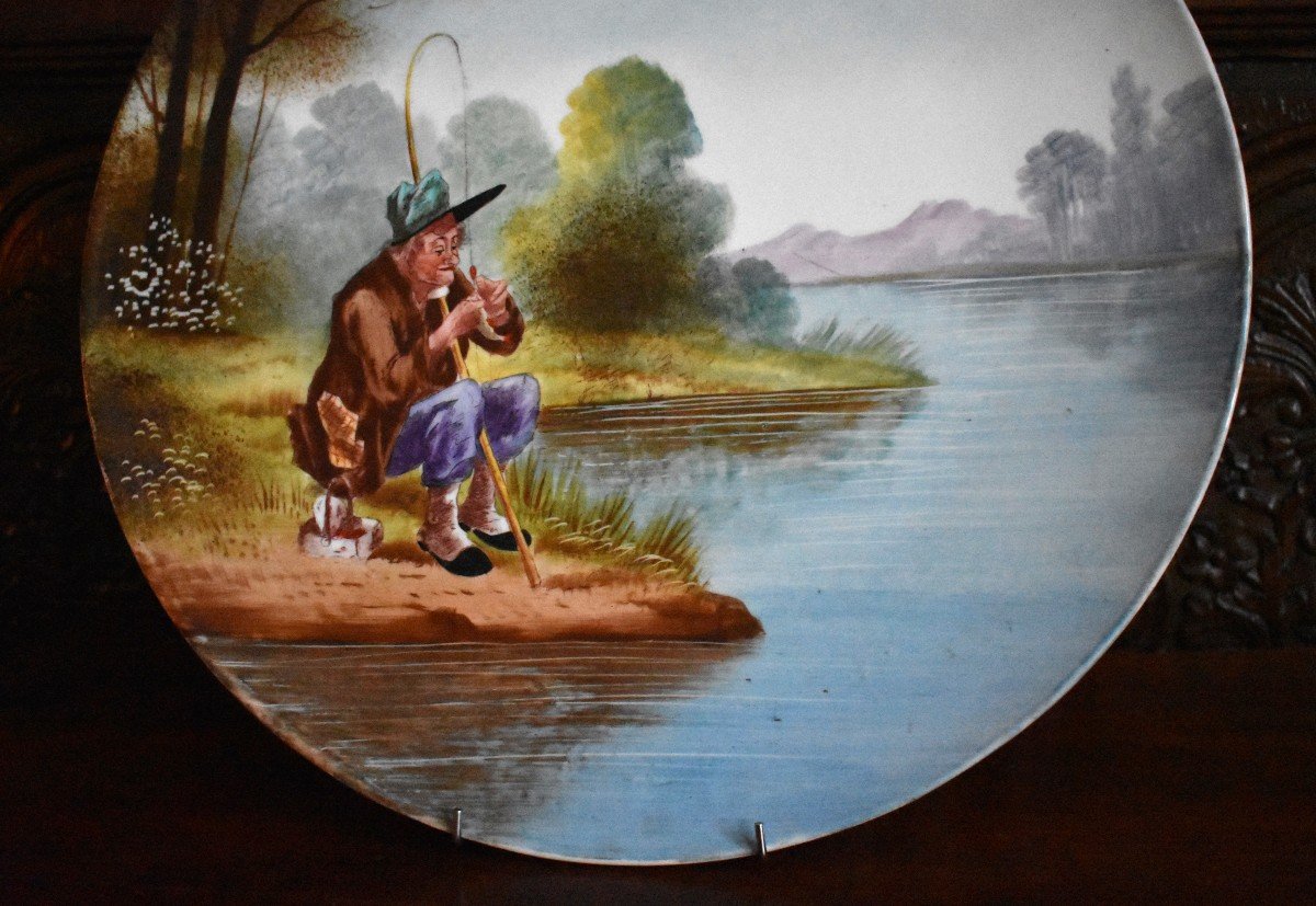 Important Decorative Dish (41 Cm) In Limoges Porcelain, Pouyat, Angler.-photo-4