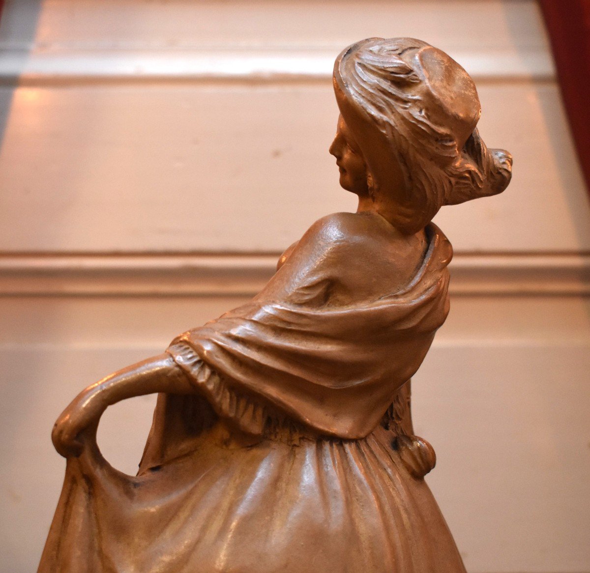 R. d'Arly Terracotta Sculpture, Elegant Statue With Little Dog.-photo-3