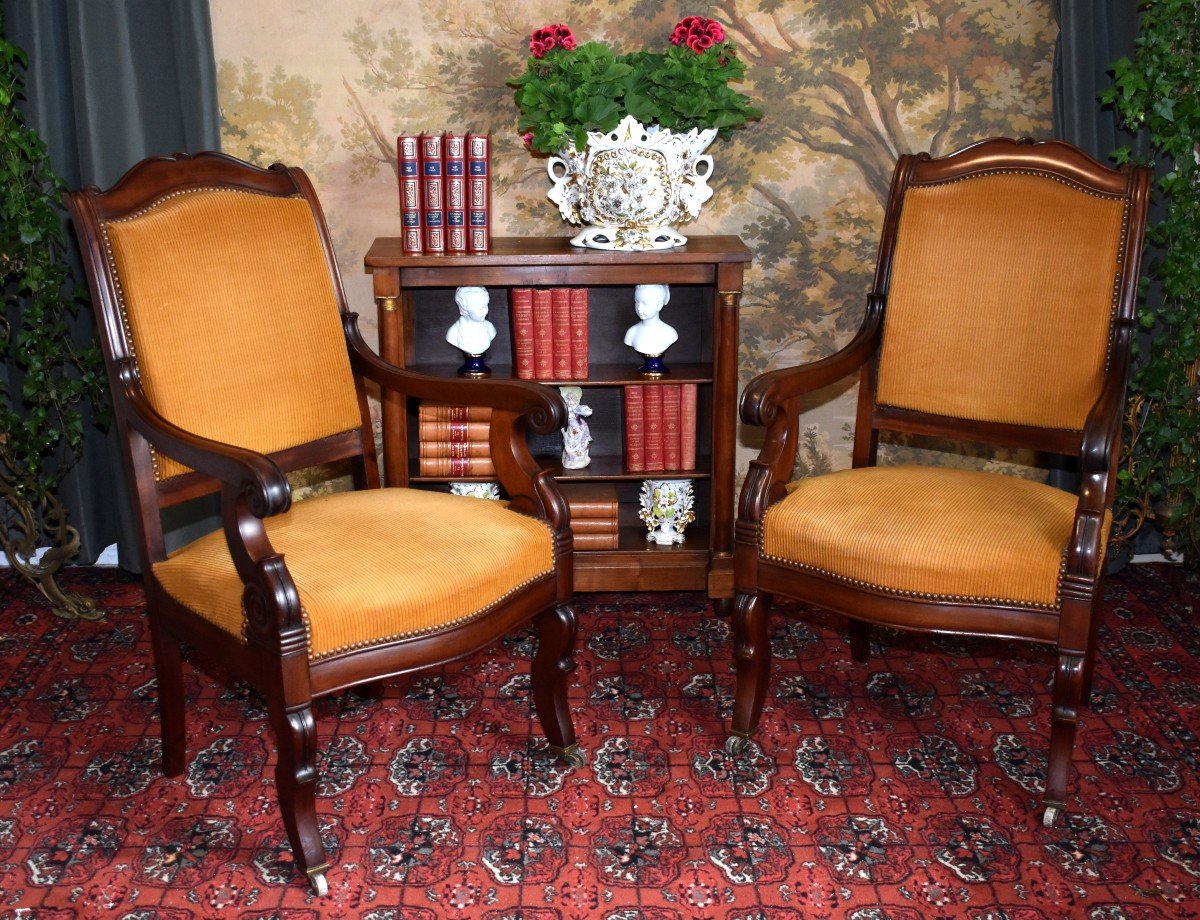 Suite Of Four Mahogany Armchairs Restoration Period, XIX E, Possibility Sale In Pair.-photo-1