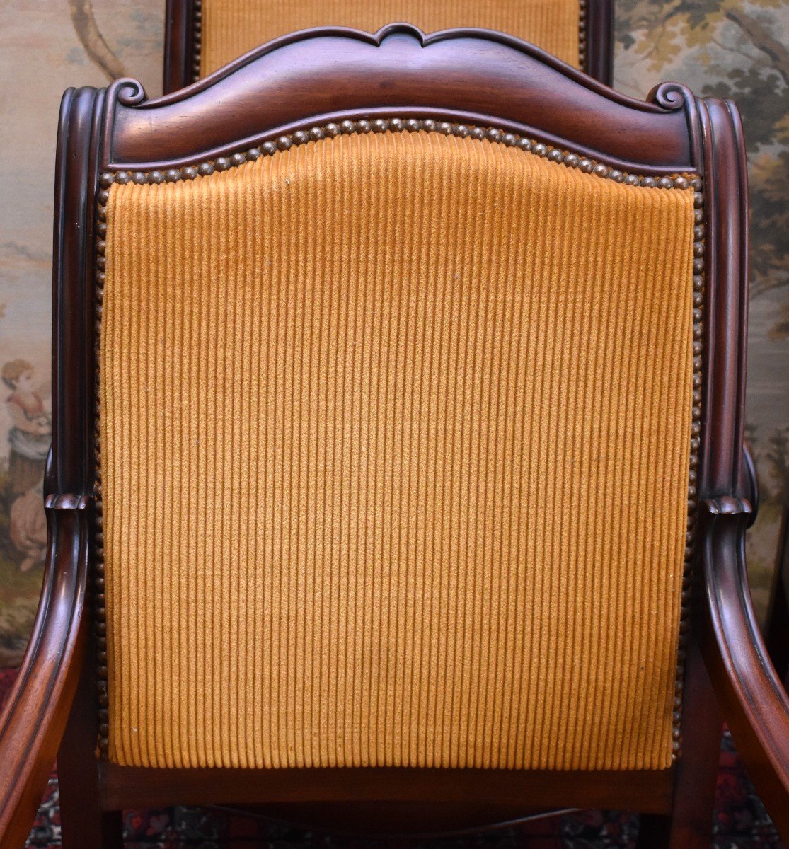 Suite Of Four Mahogany Armchairs Restoration Period, XIX E, Possibility Sale In Pair.-photo-7