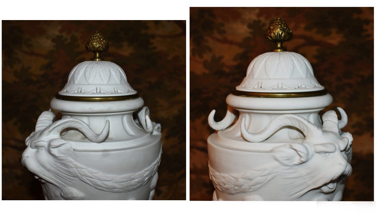 Samson , Grand vase  en biscuit  blanc  de porcelaine - cassolette Manufacture Samson d'après Sèvres  et inspiré d'un  modèle du sculpteur  Clodion.-photo-4
