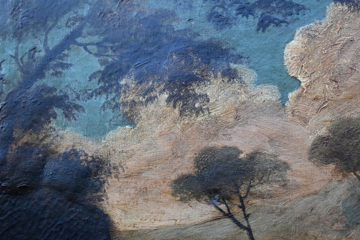Pair Of Paintings, Northern Italy, 18th Century, Animated Landscapes, Herd Drinking Scenes-photo-3