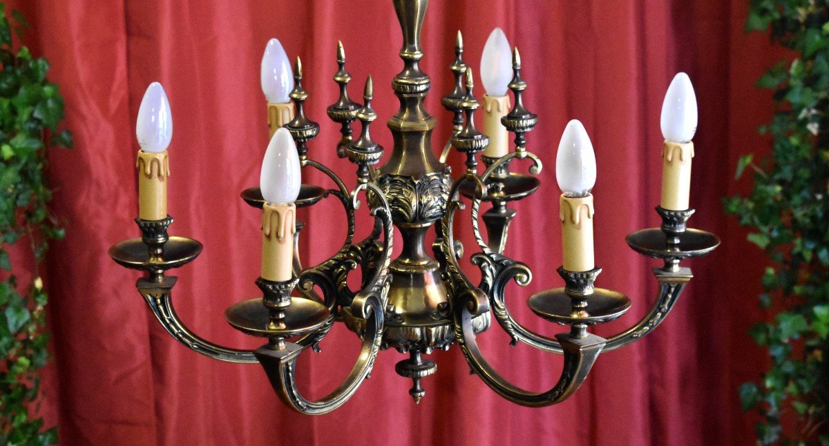 Lustre En Bronze à Six Bras De Lumières De Style Napoléon III ,  6 Feux , -photo-3