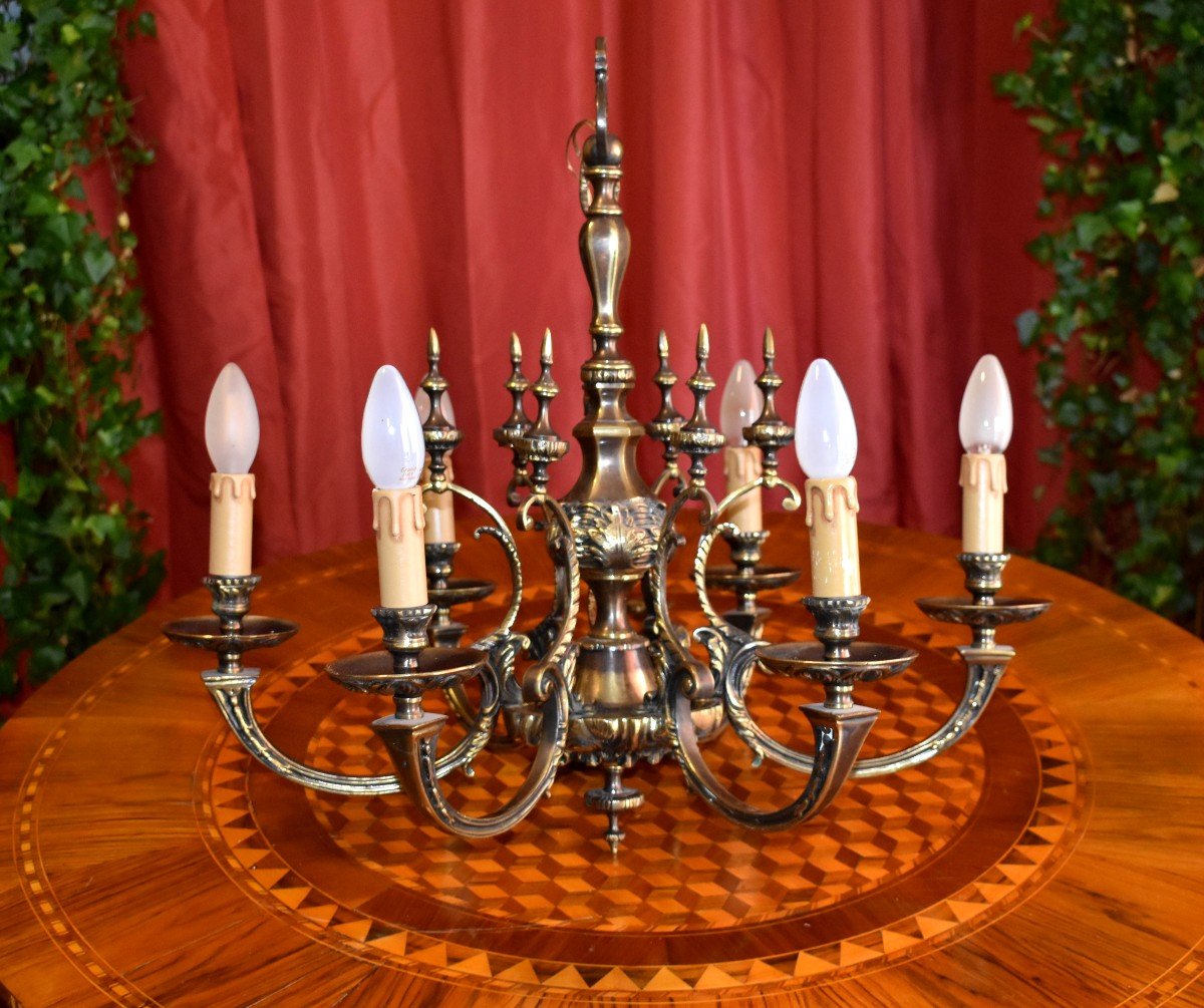 Bronze Chandelier With Six Arms Of Lights In The Napoleon III Style, 6 Lights,-photo-4