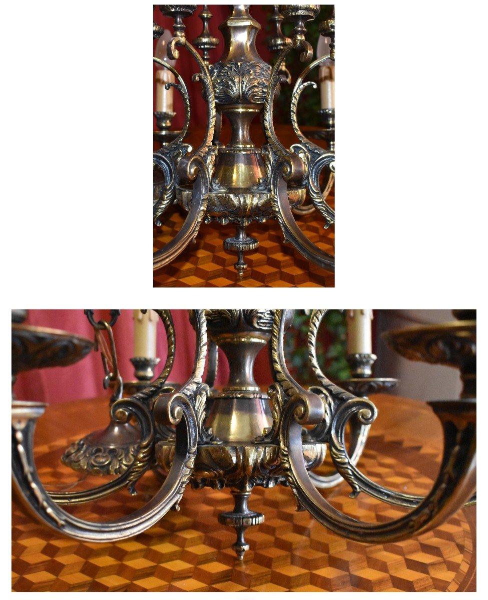 Lustre En Bronze à Six Bras De Lumières De Style Napoléon III ,  6 Feux , -photo-1