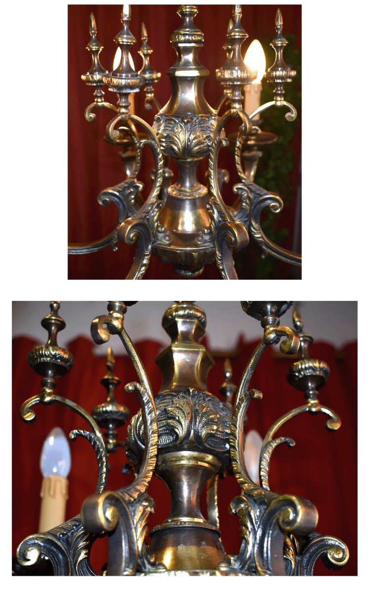Lustre En Bronze à Six Bras De Lumières De Style Napoléon III ,  6 Feux , -photo-2