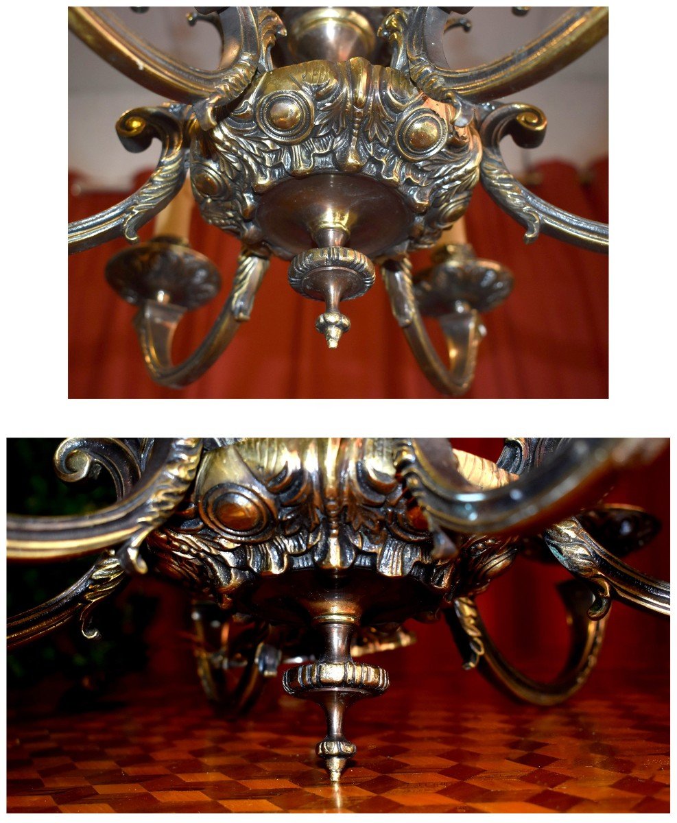 Bronze Chandelier With Six Arms Of Lights In The Napoleon III Style, 6 Lights,-photo-4