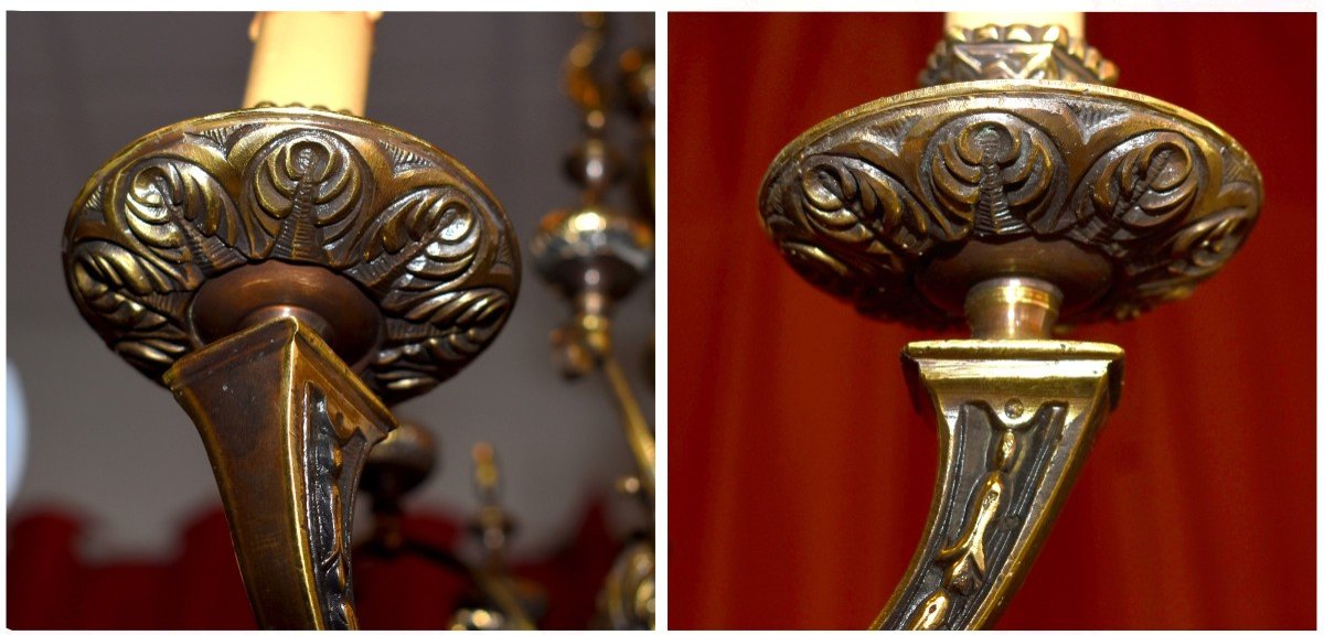 Lustre En Bronze à Six Bras De Lumières De Style Napoléon III ,  6 Feux , -photo-6