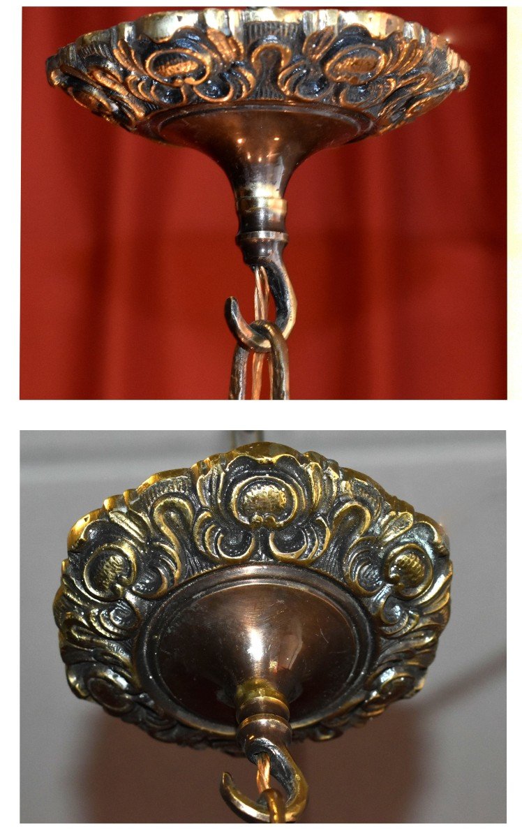 Lustre En Bronze à Six Bras De Lumières De Style Napoléon III ,  6 Feux , -photo-8