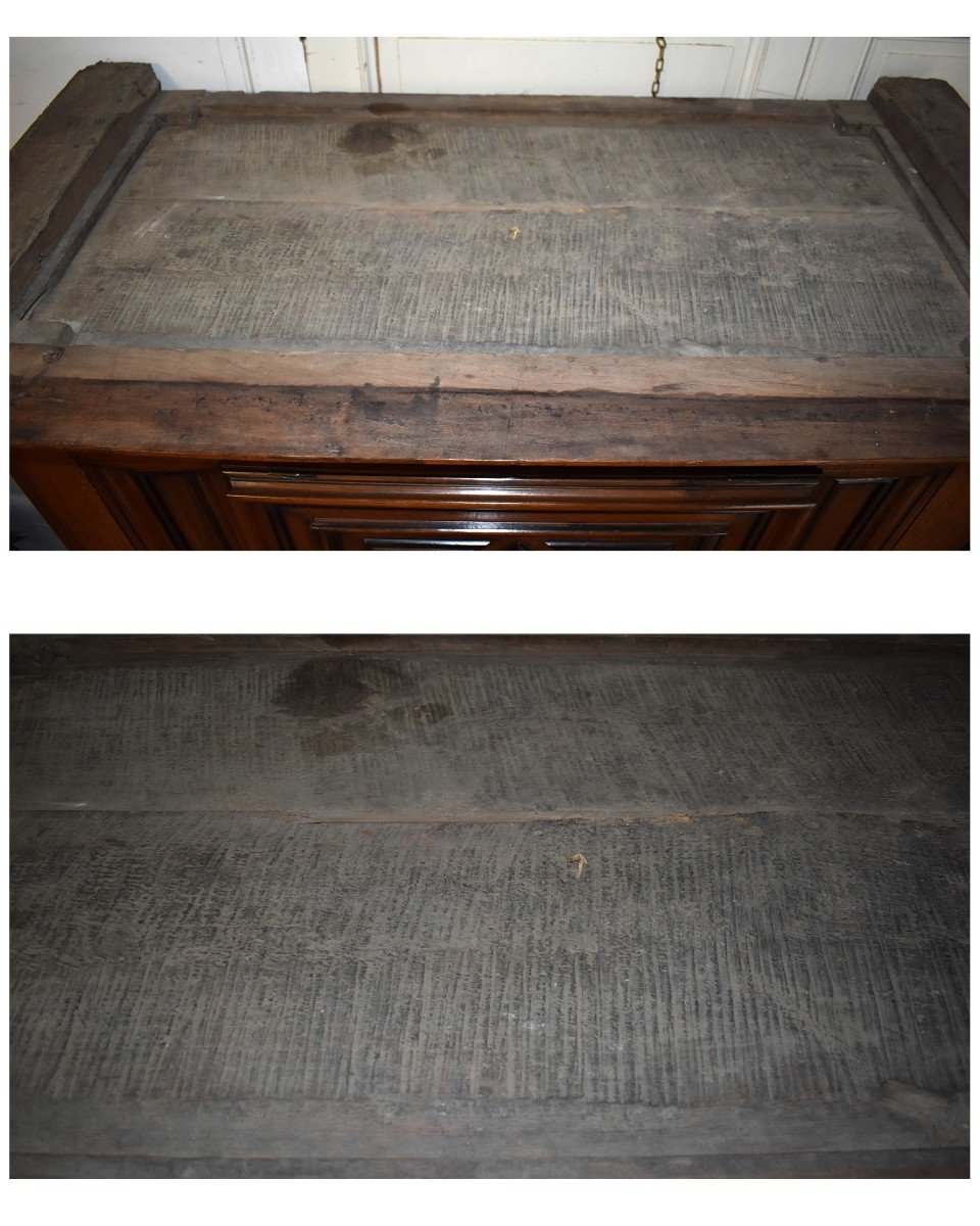 Cabinet Two Corp Pediment Louis XIII, Standing Man Seventeenth In Solid Walnut, Cabinet 2 Parts.-photo-8