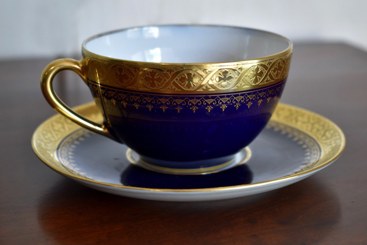 Lot de 2 tasses de café et sous tasse ovale Letitia 215ml Céramique Bleu