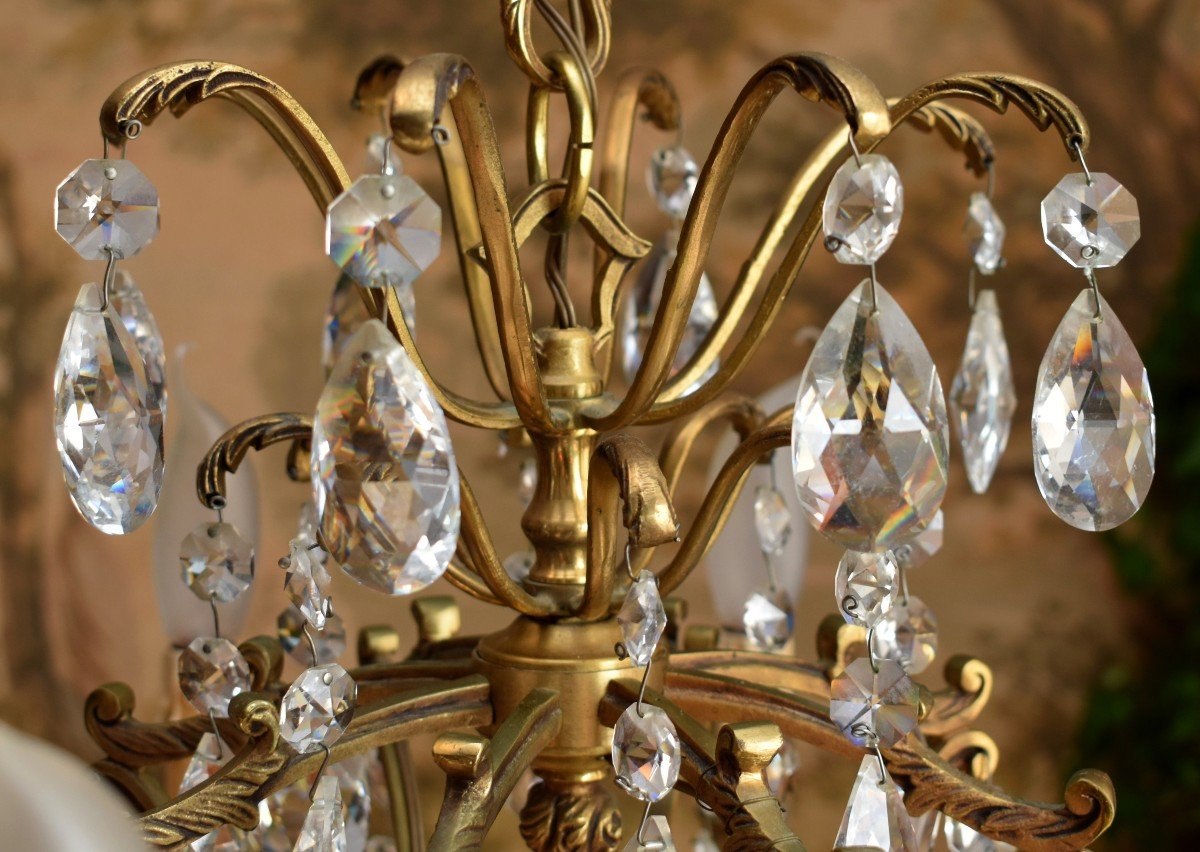 Large Bronze Chandelier And Cage Shaped Pendants, 8 Arms Of Light, Eight Lights.-photo-7