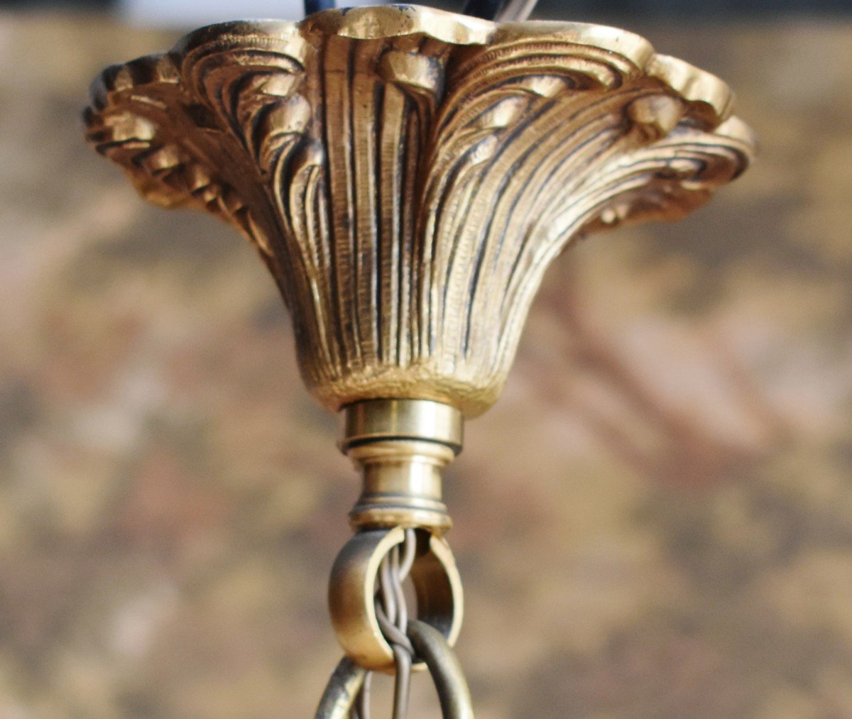 Large Bronze Chandelier And Cage Shaped Pendants, 8 Arms Of Light, Eight Lights.-photo-8
