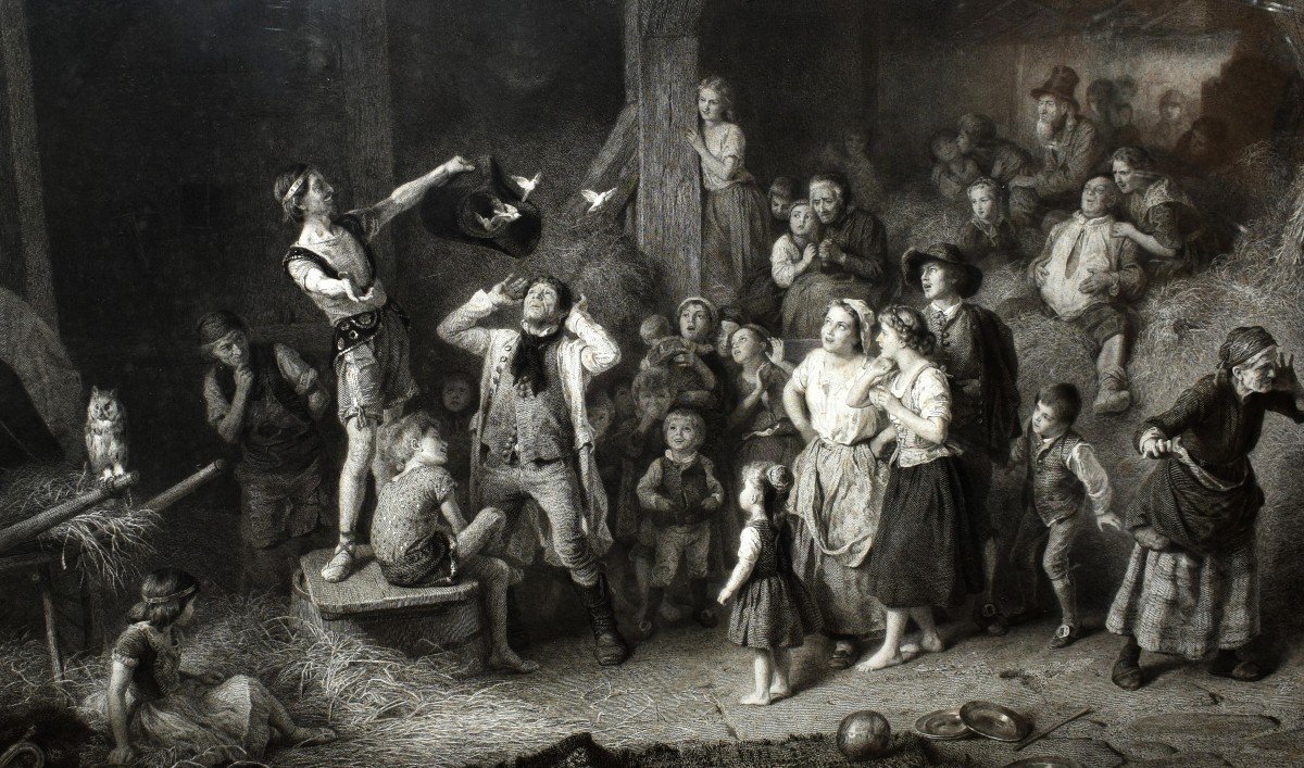 Importante Gravure " le saltimbanque "  Et Son Cadre Doré   Gravé Par Paul  Girardet d'Après  Louis Knaus édité par Goupil et Cie -photo-3