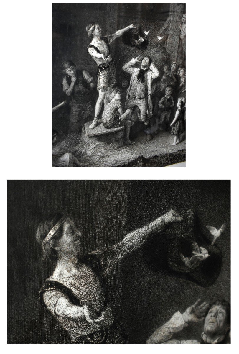 Importante Gravure " le saltimbanque "  Et Son Cadre Doré   Gravé Par Paul  Girardet d'Après  Louis Knaus édité par Goupil et Cie -photo-4