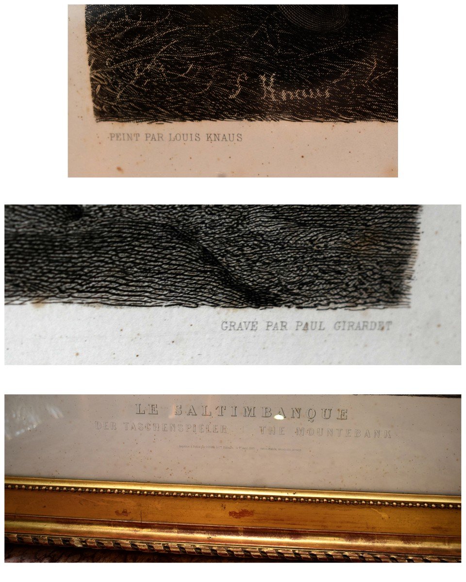 Importante Gravure " le saltimbanque "  Et Son Cadre Doré   Gravé Par Paul  Girardet d'Après  Louis Knaus édité par Goupil et Cie -photo-7