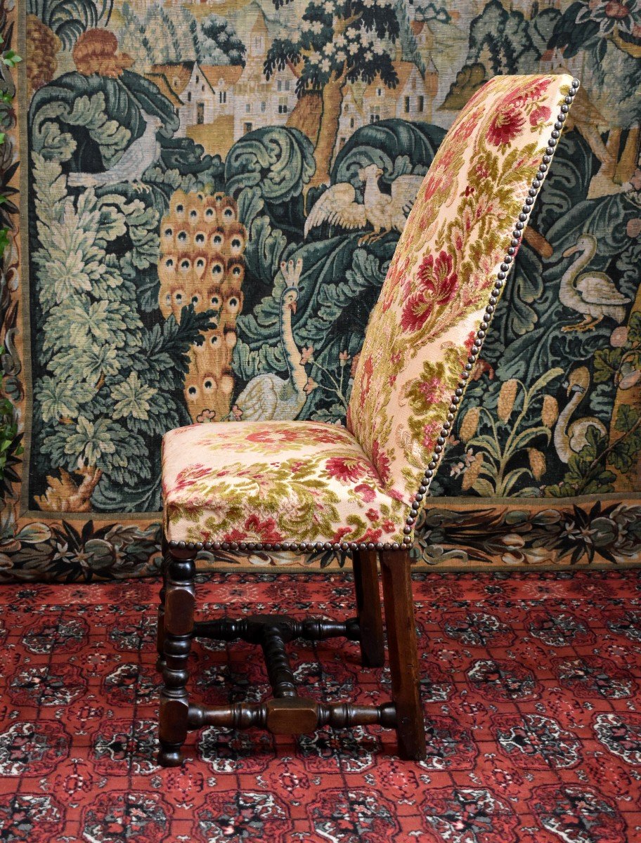 Rare Louis XIII Walnut Chair, High Back, 17th Century-photo-4