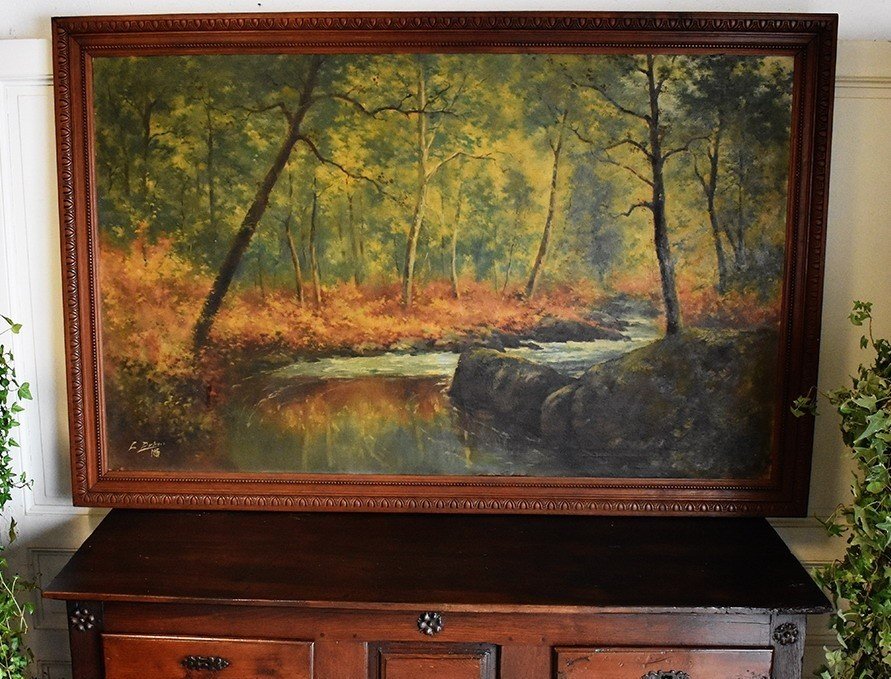 L. Dubois Limoges,  Très Important tableau d'un Paysage sous bois et rivière au  site Corot près de Saint Junien en Haute Vienne (87)-photo-2
