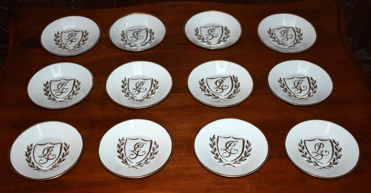 Limoges Porcelain Coffee Service With Laurel Decor And Lg Monogram, Empire Style.-photo-2
