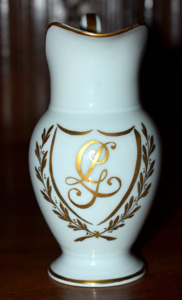 Limoges Porcelain Coffee Service With Laurel Decor And Lg Monogram, Empire Style.-photo-6