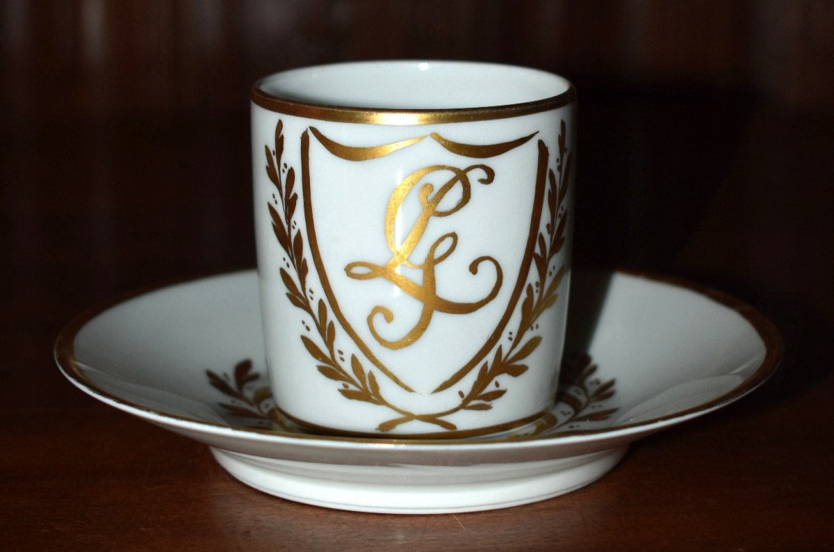 Limoges Porcelain Coffee Service With Laurel Decor And Lg Monogram, Empire Style.-photo-7