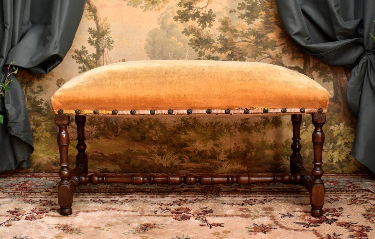 Louis XIV Bench In Baluster, Large Double Stool In Walnut, Late 17th Century - Early 18th Century-photo-2