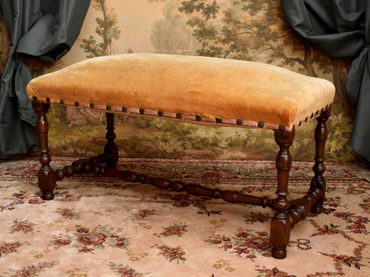 Louis XIV Bench In Baluster, Large Double Stool In Walnut, Late 17th Century - Early 18th Century-photo-3