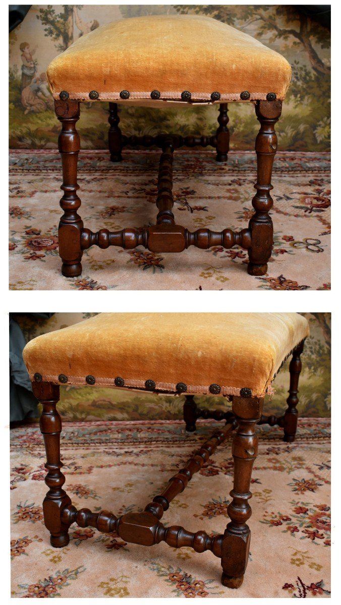 Louis XIV Bench In Baluster, Large Double Stool In Walnut, Late 17th Century - Early 18th Century-photo-1