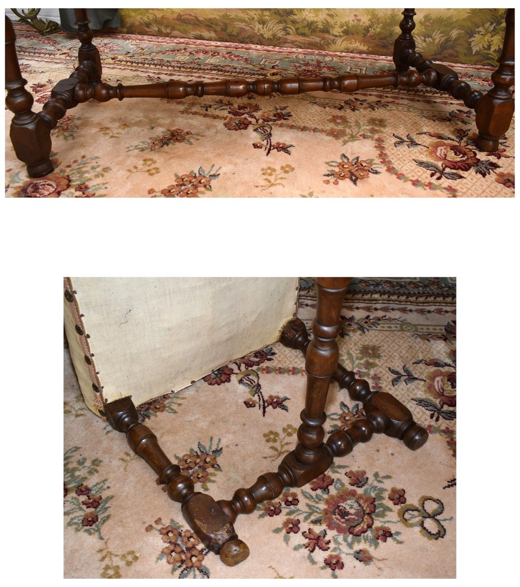 Louis XIV Bench In Baluster, Large Double Stool In Walnut, Late 17th Century - Early 18th Century-photo-4