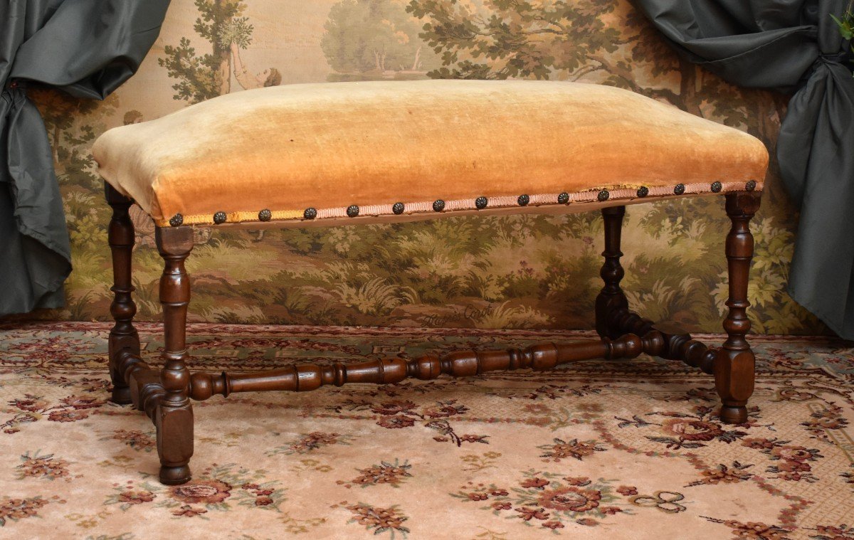 Louis XIV Bench In Baluster, Large Double Stool In Walnut, Late 17th Century - Early 18th Century