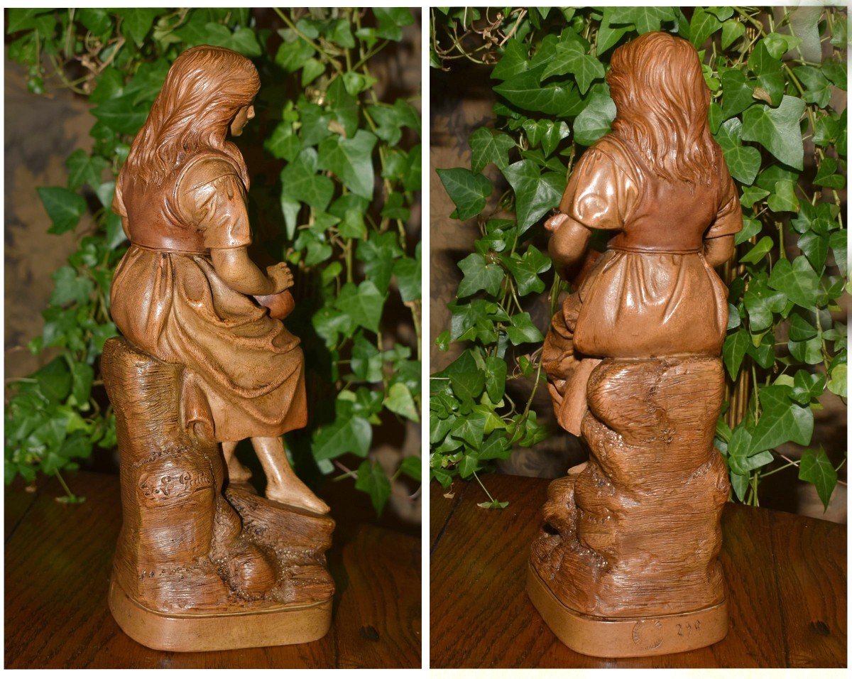 Joseph  Le Guluche ( 1849-1915 ). Sculpture En Terre Cuite, Statue Jeune Femme à La Mandoline.-photo-1