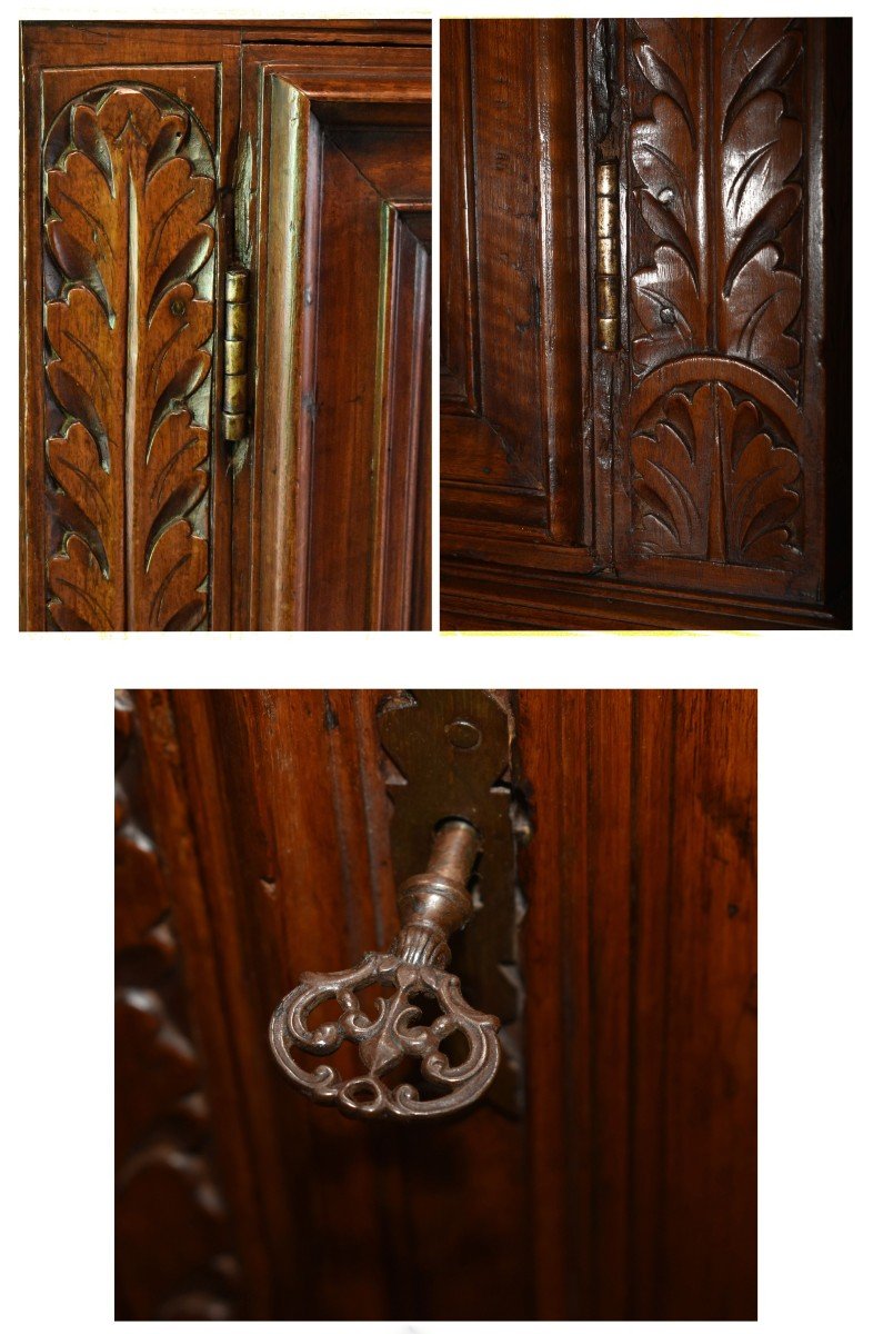 Petit Buffet Deux Corps Louis XIII En Noyer hauteur 142 cm !!!,  Meuble &agrave; Quatre Portes , Double Corps Superpos&eacute;s , XVIIe, -photo-4