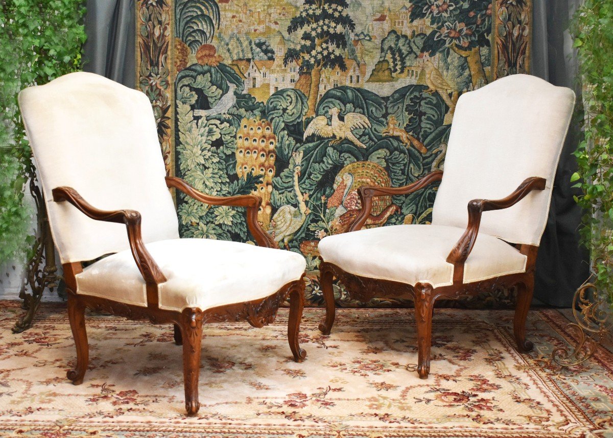 Pair Of Regency Style Armchairs In Solid Walnut-photo-2