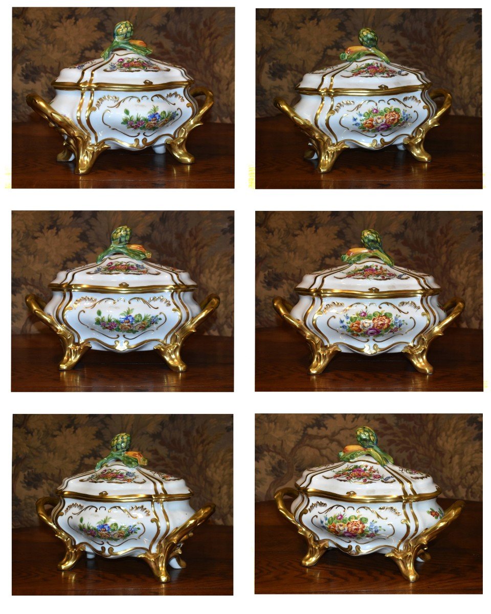 Important Tureen And Its Presentation Dish In Hand Painted Limoges Porcelain,-photo-2