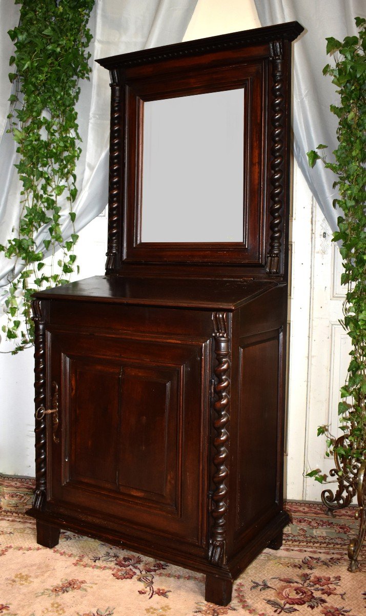 Louis XIII Oratory With Twisted Half-columns, Solid Walnut, 17th Century. Small Extra Furniture-photo-2