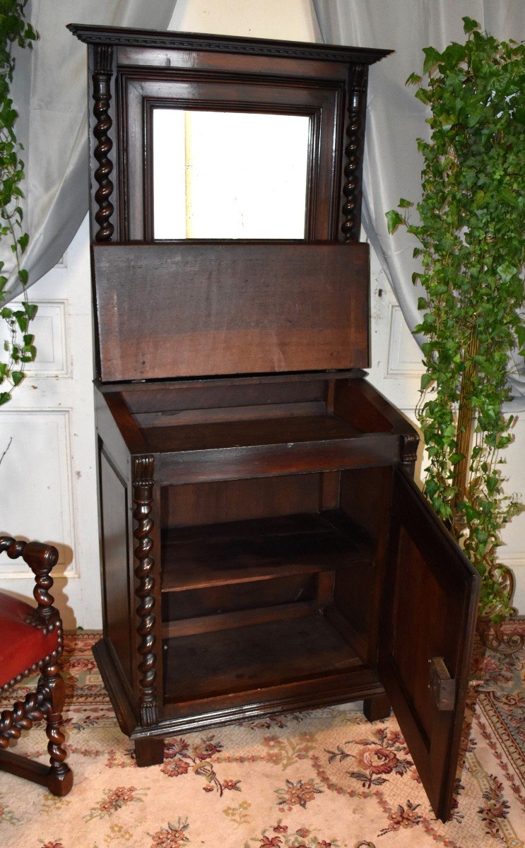 Louis XIII Oratory With Twisted Half-columns, Solid Walnut, 17th Century. Small Extra Furniture-photo-4
