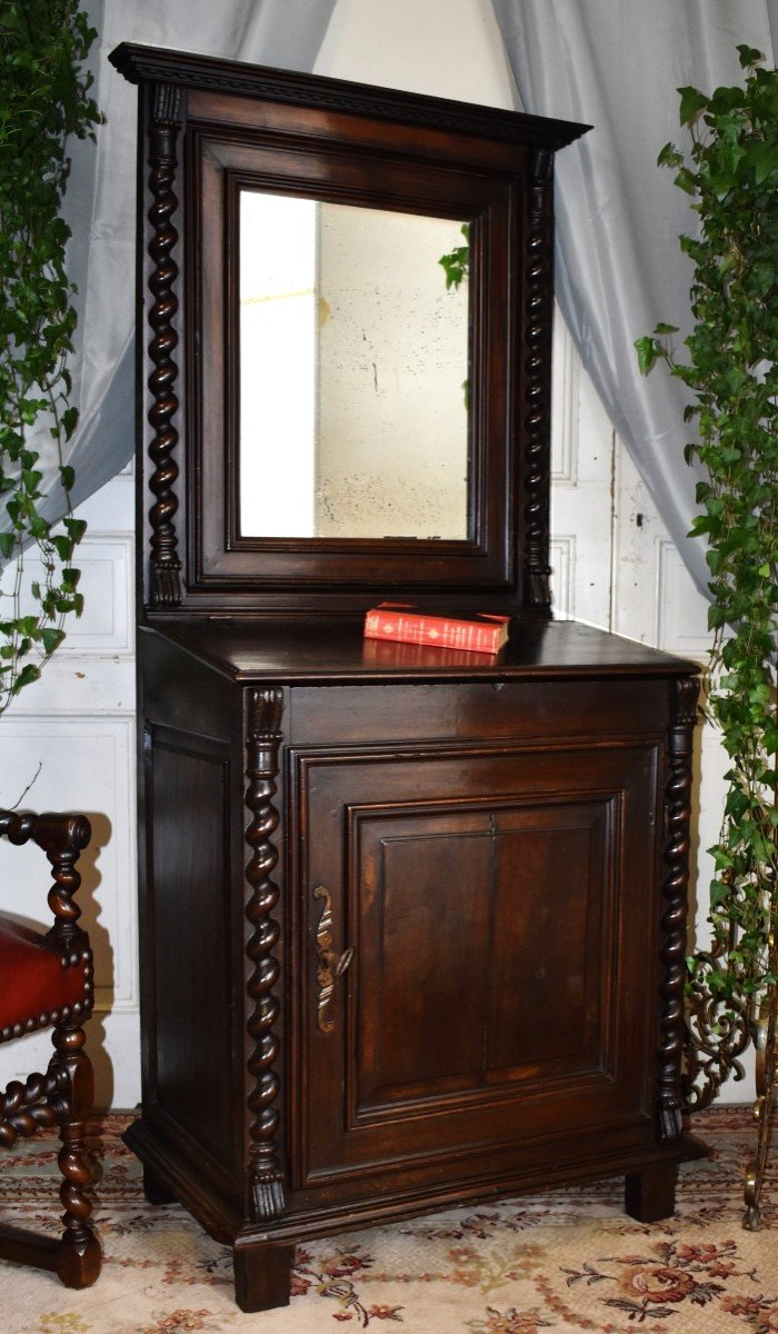 Louis XIII Oratory With Twisted Half-columns, Solid Walnut, 17th Century. Small Extra Furniture