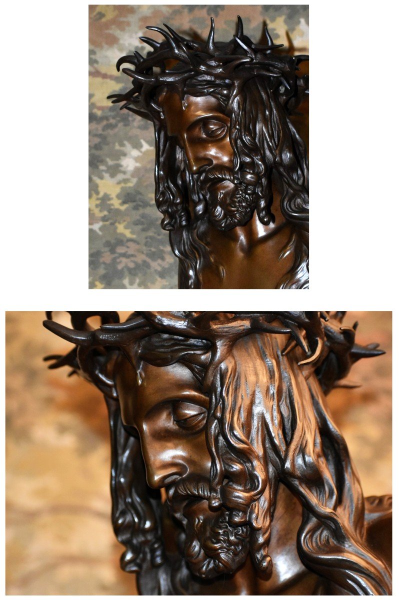 François Rude , Buste En Bronze,  Sculpture Tête Du Christ et sa  Couronne d'épines  , cachet du fondeur Charles Fumière - Thiebaut Frères-photo-4