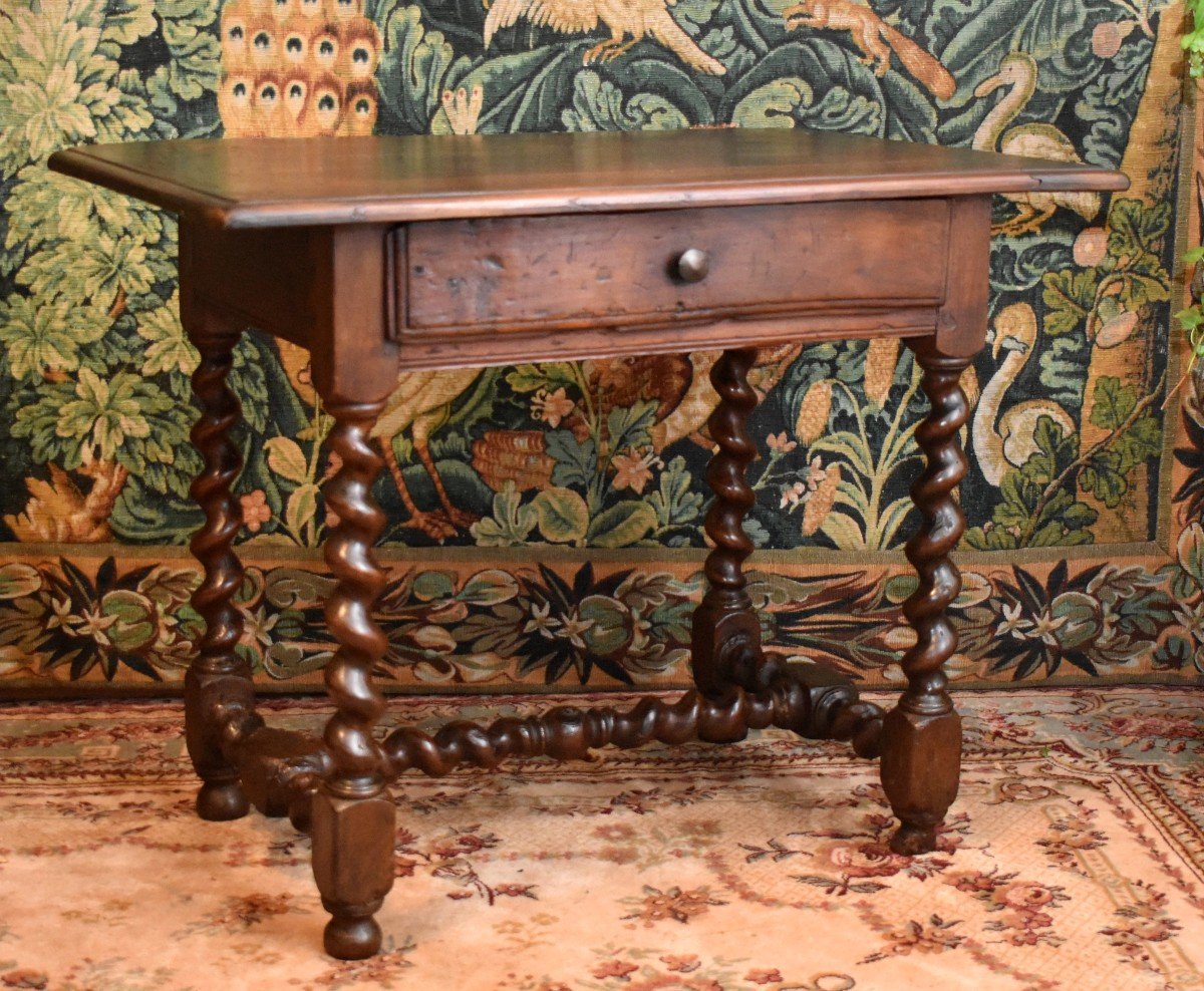 17th Century Walnut Writing Table, Louis XIII Desk With Twists,-photo-1