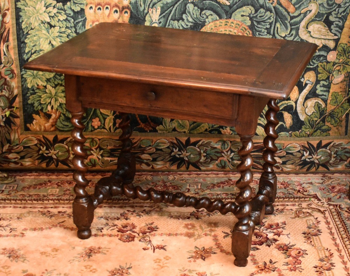17th Century Walnut Writing Table, Louis XIII Desk With Twists,-photo-2