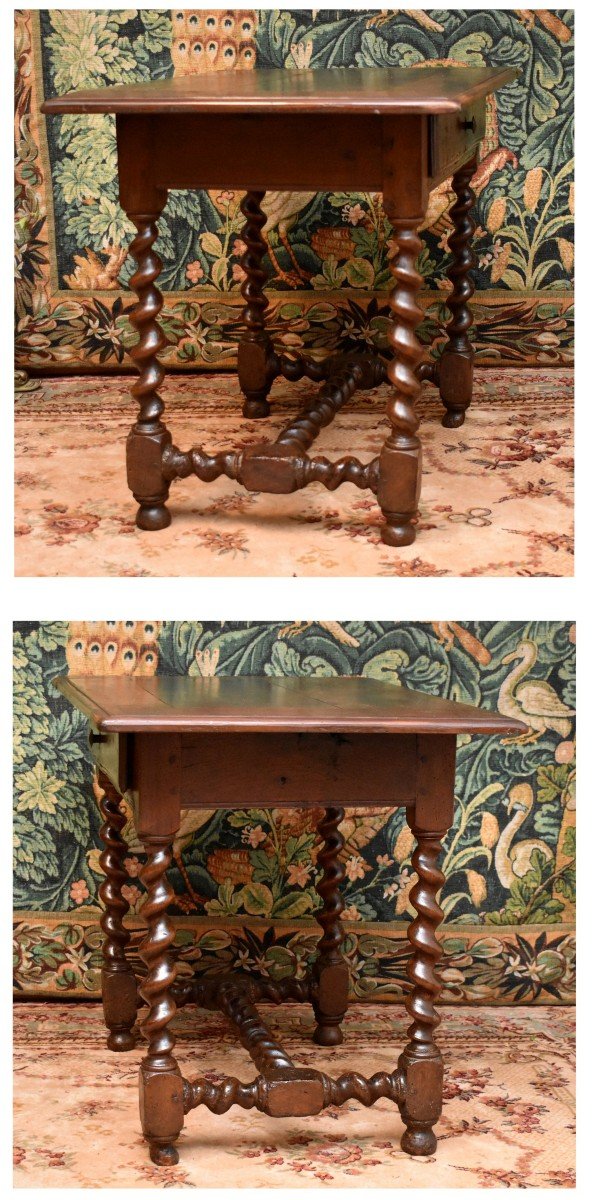 17th Century Walnut Writing Table, Louis XIII Desk With Twists,-photo-3