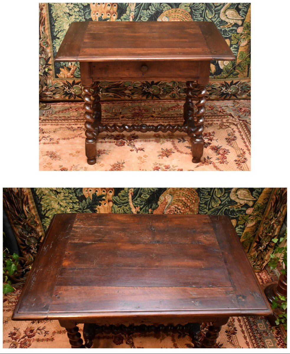 17th Century Walnut Writing Table, Louis XIII Desk With Twists,-photo-4