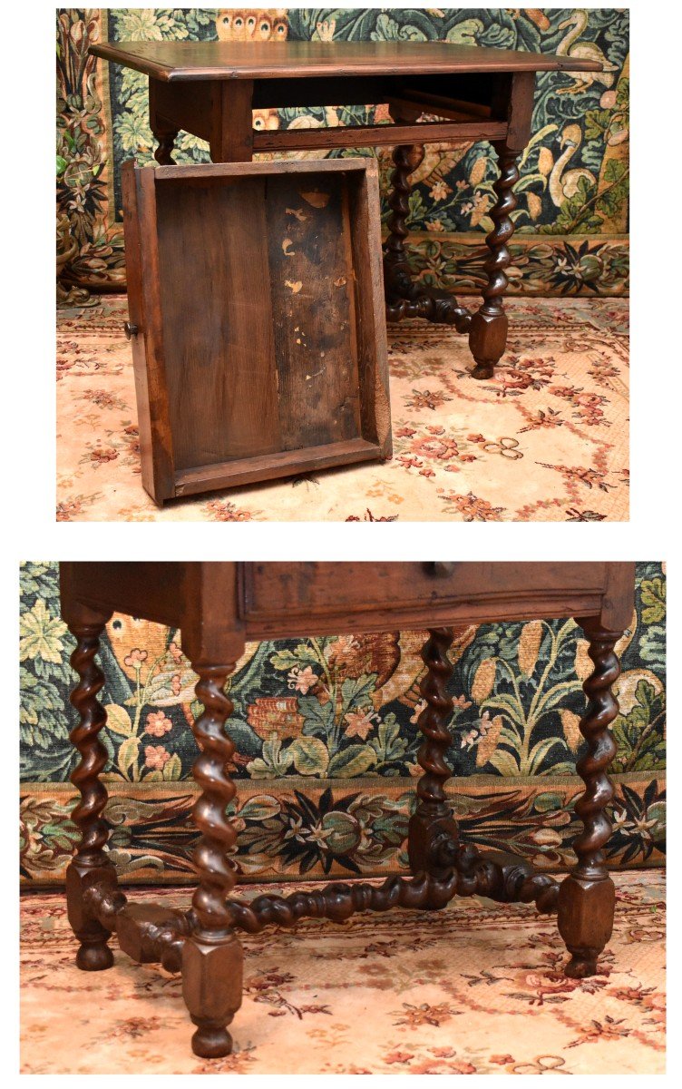 17th Century Walnut Writing Table, Louis XIII Desk With Twists,-photo-8
