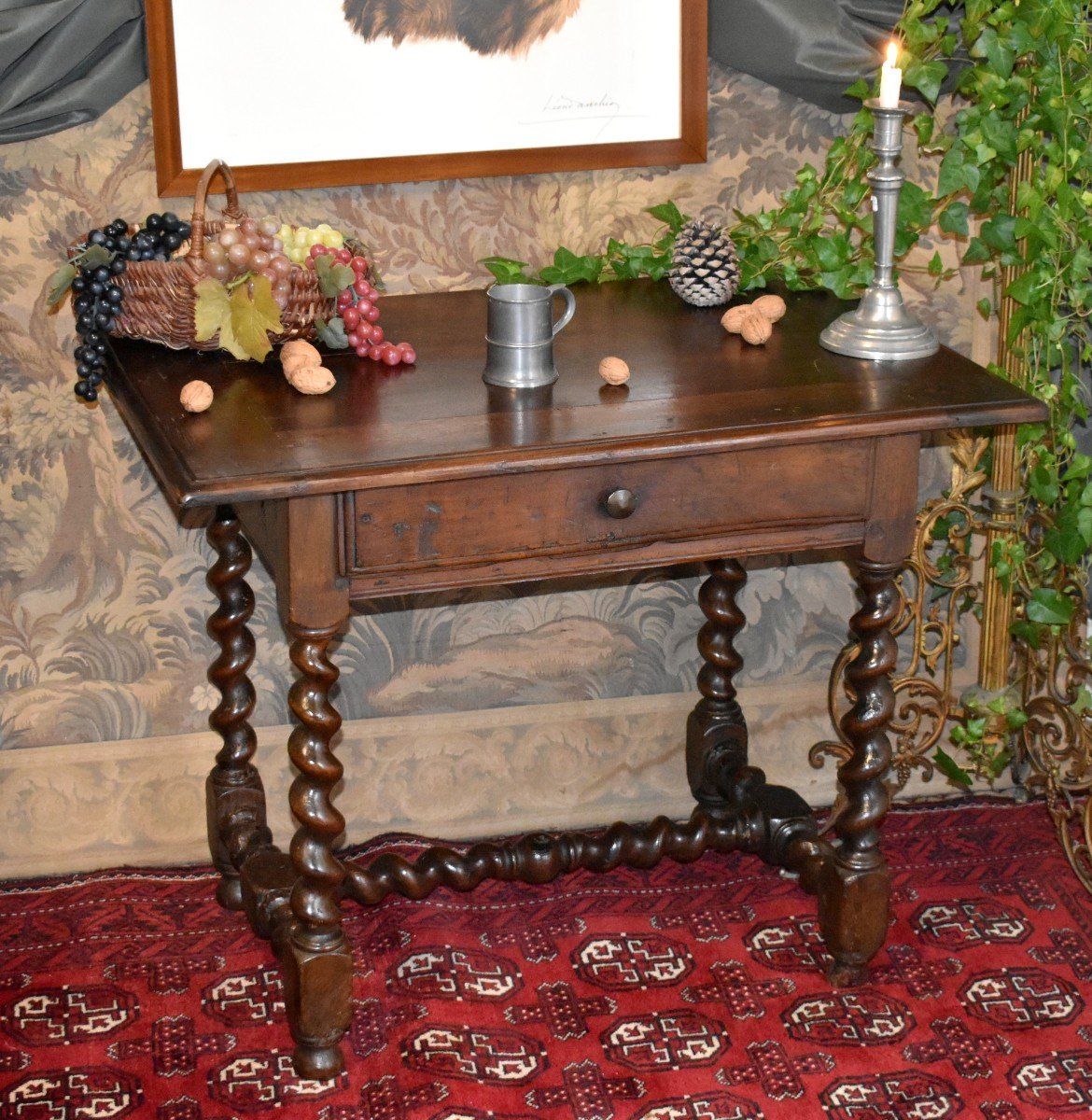 17th Century Walnut Writing Table, Louis XIII Desk With Twists,