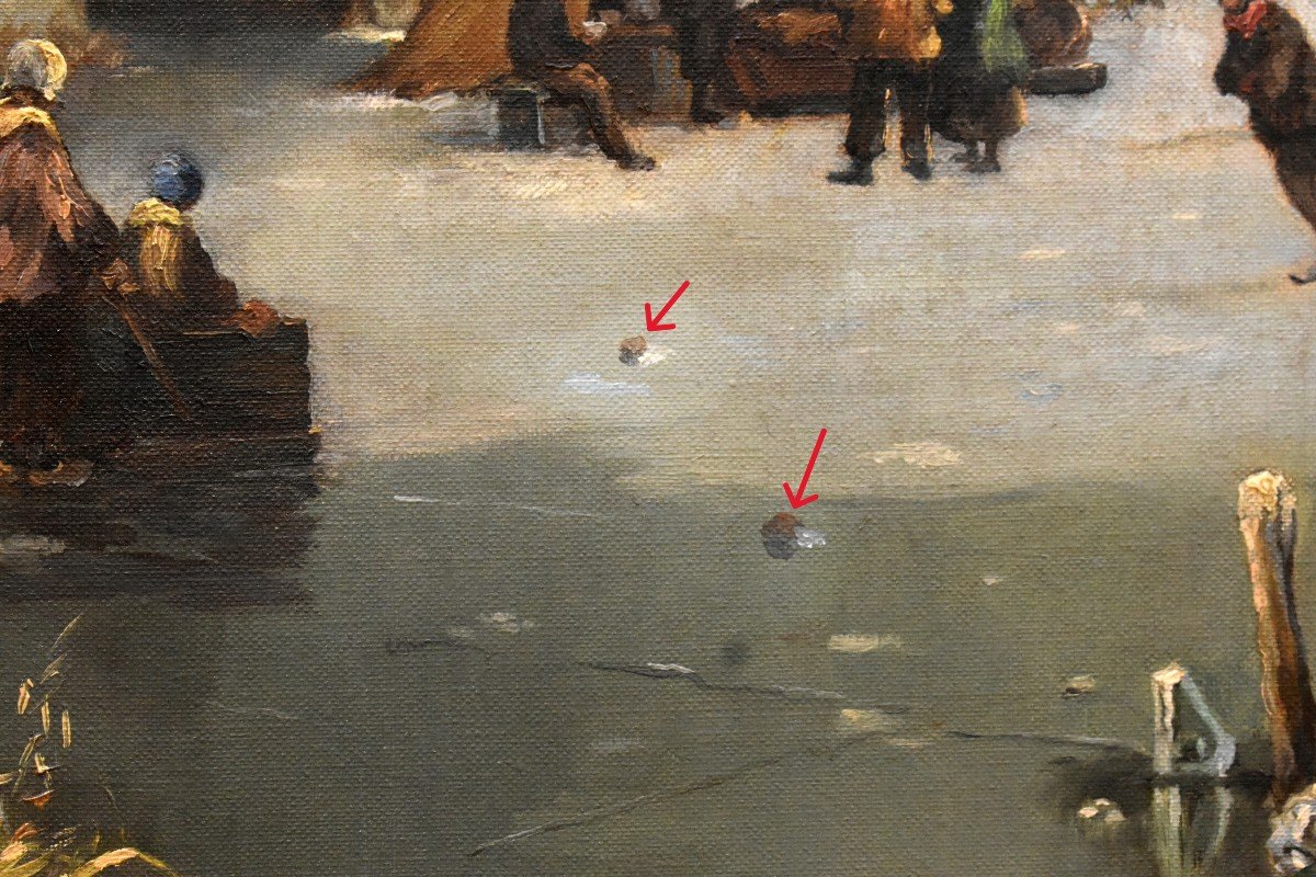 Winter Landscape, Animated Scene On Frozen Lake, Skating And Sliding, Northern School, Flemish,-photo-8